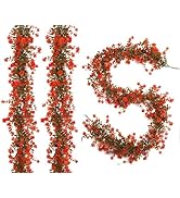 Fall Leave,Fall Fake Plants,Fall Eucalyptus Garland with Flowers Artificial Fall Flowers Fake Euc...