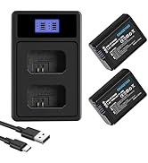GKUGEYGO 2-Pack NP-FW50 Replacement Battery and Dual Channel Charger for Sony ZV-E10 Alpha a6500 ...