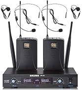 SIKUING Dual Channel UHF Wireless Microphone System, 2x30 Adjustable Frequencies, Lavalier &amp; Head...