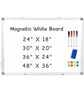 AMUSIGHT Double-Sided Magnetic Whiteboard, 24" x 18" Dry Erase Board Aluminum Frame for Wall, Whi...