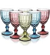 Youeon Set of 6 Colored Wine Goblets, 10 Oz Wine Glasses Set with Embossed Pattern, Colored Wine ...