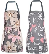 DILLMAN 2 Pack Floral Aprons with Pocket Blooming Womens Waterproof Adjustable Cooking Aprons Kit...