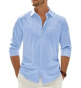 Lusead Mens Cotton Linen Texture Long Sleeve Summer Beach Button Down Shirt | Regular Fit,Casual,...