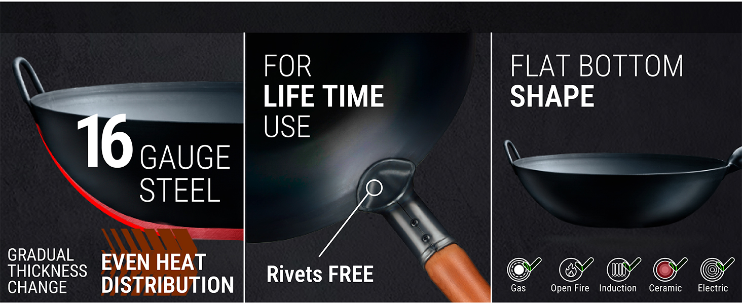 13.5&amp;amp;#34; Carbon Steel Wok Pan – Pre-Seasoned Flat Bottom