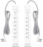 2 Pack Power Strip Surge Protector - 6 Outlets 2 USB Ports 5Ft Long Extension Cords, Flat Plug Ov...