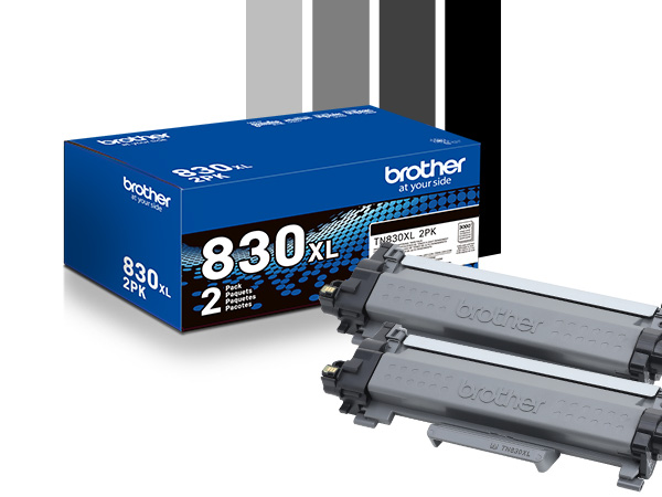 Brother Genuine TN830XL 2PK high yield replacement toner twin-pack carton and cartridges