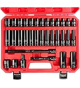 EACELIY 33pcs 1/2" Impact Socket Set (8-22mm), Metric Socket Set, Cr-V Steel, 6 Point Deep &amp; Shal...