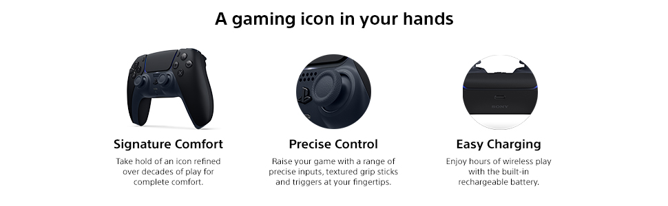Comfortable iconic controller with precise inputs, textured grips, and long-lasting wireless play.