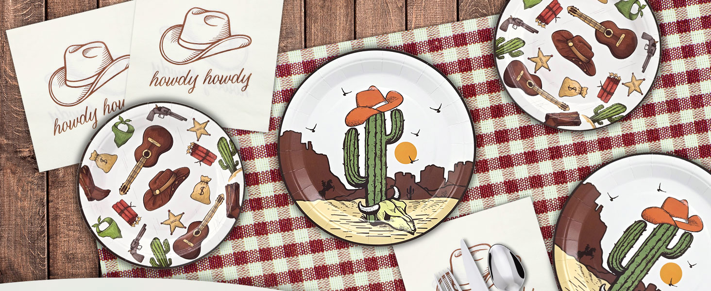 bandana plates rustic country Wild West cowboy birthday party celebration paper plates napkins