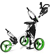 Tangkula Golf Push Pull Cart with Seat, Lightweight Foldable Collapsible 3 Wheels Golf Push Cart,...