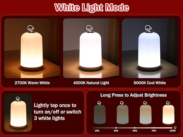 touch control white light night light 3 color modes dimmable bedside lamp