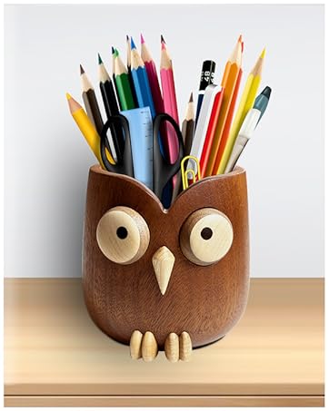 owl pen holder,wooden pen holder,wood pen holder,wood desk accessories,pen holder desk cute