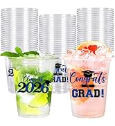 Whaline 50Pcs 12 Oz Graduation Plastic Cups Class of 2026 Disposable Cup Black Blue Congrats Grad...