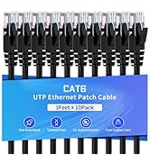 XANHAM Cat6 Ethernet Cable 3 Feet 10 Pack Network RJ45 Cat6 Internet Patch Cable, Unshielded, Black