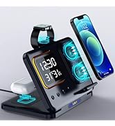 IHAO 5in1 Multi Functional Wireless Charging Station with Digital Clock 15W Fast Charge Night Lig...