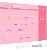 Glass Dry Erase Whiteboard, Monthly Calendar Whiteboard, Frameless Glass White Board for Home, Sc...