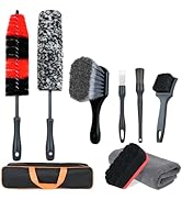 9Pcs Car Wheel Detailing Brush Kit – Scratch-Free Rim &amp; Tire Cleaner Brushes with Tire Shine Pad,...