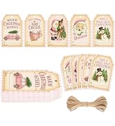 G2PLUS 50Pcs Christmas Tags, 5 Designs Xmas to from Tags, 3.3x2.2in Pink Buffalo Plaid Paper Gift...