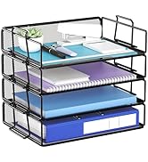 4 Tier Stackable Letter Tray Paper Holder Desk Organizer for Home Office School, Black