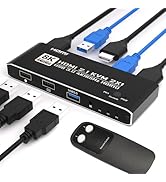 KVM Switch HDMI 2 in 1 Out for 1 Monitor 2 Computers, 8K@60Hz 4K@165Hz USB 3.0 Hub with IR Remote...