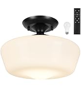 Schoolhouse Semi Flush Mount Ceiling Light with Dimmable Bulb Remote Control, 12" Modern Gold Hal...