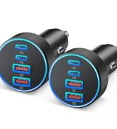 USB C Car Phone Charger, 2Pack 4-Port 90W Super Fast Charging Cigarette Lighter Adapter Multiport...