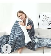 SNUGSUN Electric Heated Blanket Twin Size, Soft and Cozy Thickened Stripe Flannel and Sherpa Elec...