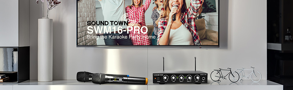 SWM16-PRO Wireless Microphone Karaoke Mixer System with Optical (Toslink), AUX - Smart TV, Soundbar