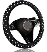 Cxtiy Cute Steering Wheel Cover - Girly Playful Polka Dots Design Thin & Lightweight Black Car Ac...