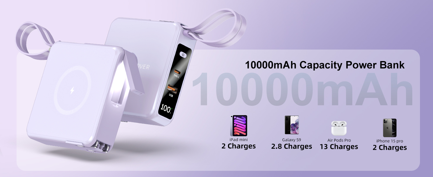 power bank with built in cables and ac wall plug