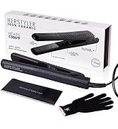 Herstyler Superstyler Onyx Ceramic Flat Iron, Ceramic Hair Straightener With Adjustable Temperatu...