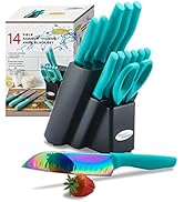 Knife Set, Marco Almond 14PC Rainbow Color Kitchen Knife Set, KYA27 Knives sets for Kitchen with ...