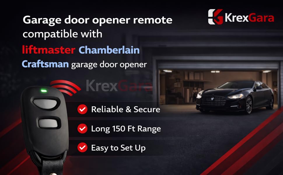 Garage Door Remote – Rolling Code, 150ft Range, Recessed Buttons with Soft Cover