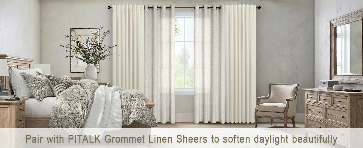 Pair with PITALK Grommet Linen Sheers to soften daylight beautifully.