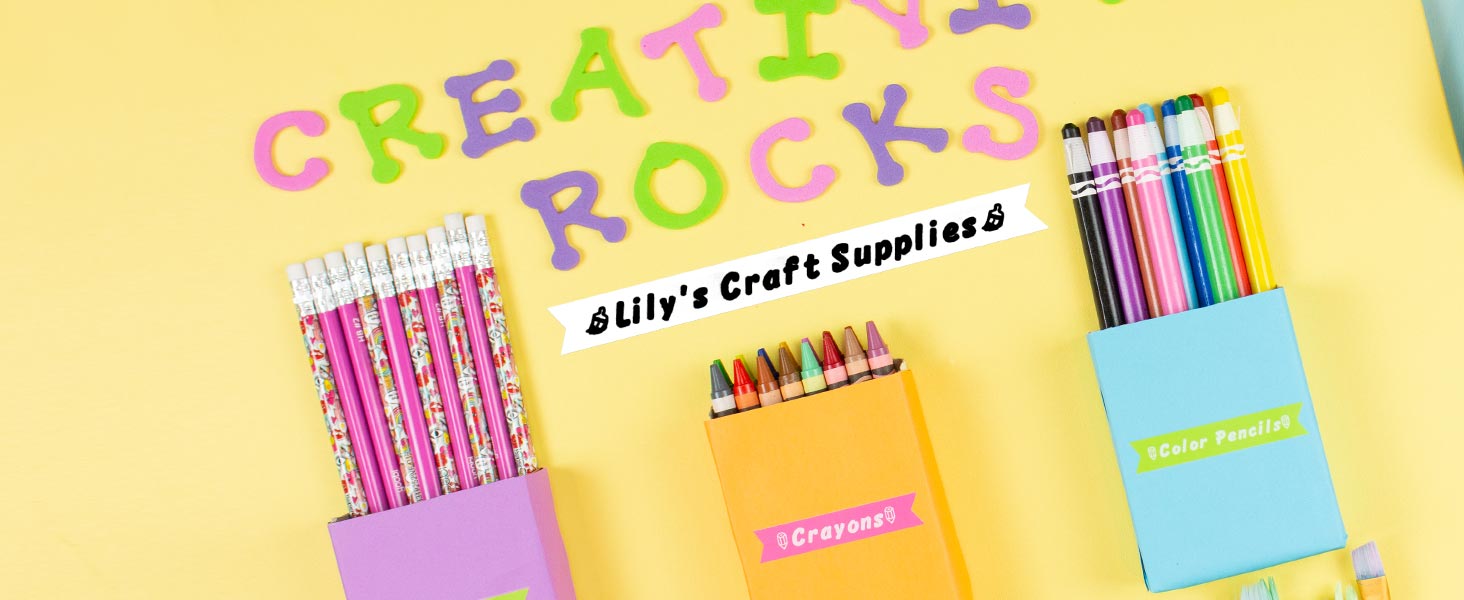 Crafting corner set up with labelled craft supply containers