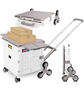 Foldable Utility Cart with Stair Climbing Wheels,Collapsible Rolling Crate with Magnetic Lid Tele...