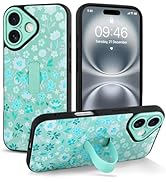 Jefonha for iPhone 16 Case with Finger Hand Strap Kickstand, Cute Aesthetic Flowers Floral Phone ...