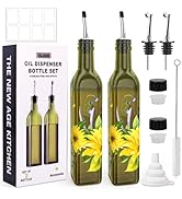 COOLMI Oil and Vinegar Dispenser Set - 17oz/500ML Premium Glass Olive Oil Dispenser Bottles for K...