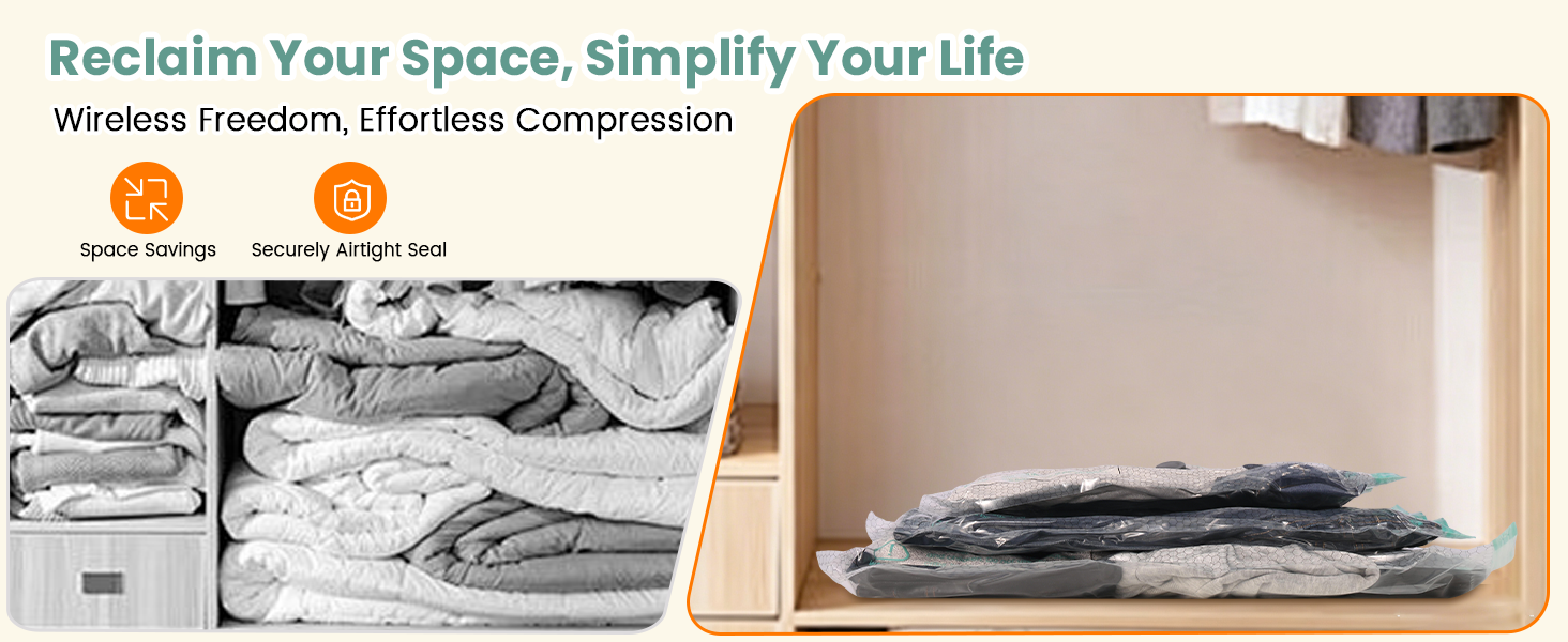 Vacuum Seal Bags for Travel with Rechargeable Cordless Pump, Compression Packing Cubes