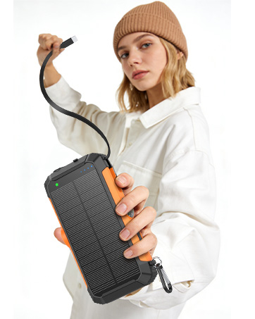 Solar Power Bank with Hand Crank and Retractable Cables