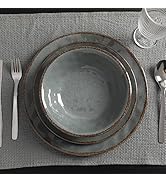 LEHAHA Rustic Farmhouse 12 Piece Melamine Camping Dinnerware Set, Plates and Bowls Sets, Indoor a...