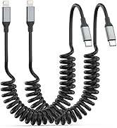 Coiled USB C to Lightning Cable 2 Pack, [MFi Certified] Retractable USB C iPhone Charger PD Fast ...