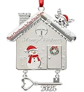 First Christmas in Our New Home Ornament 2025, Metal Christmas Hanging Decorations with Key Keeps...