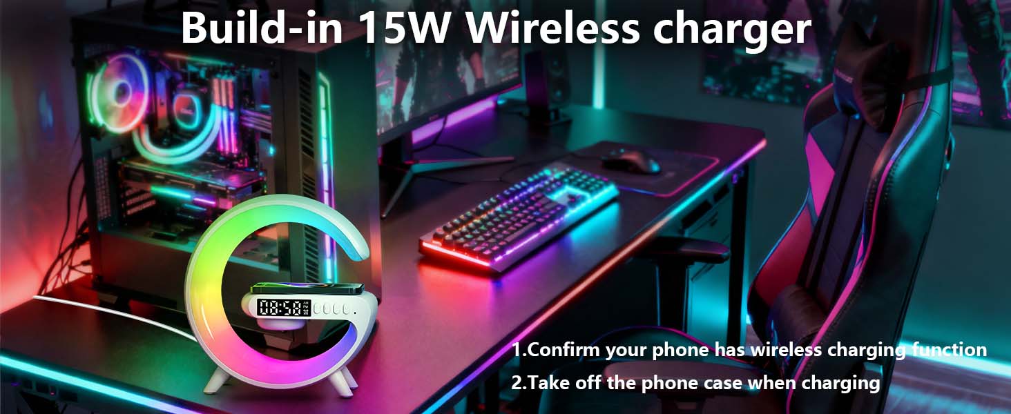 Atmosphere Bedside Light with Wireless Charging Station,Alarm Clock Music Lit Lamp Christmas Gift