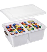 MACOPRO 17QT Craft Storage Box with 2 Removable Caddy Trays, Clear Stackable Plastic Organizer wi...
