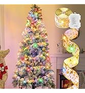 Christmas Tree Ribbon String Lights - 33ft 100 LED Battery Powered Fairy Lights with Timer and 8 ...