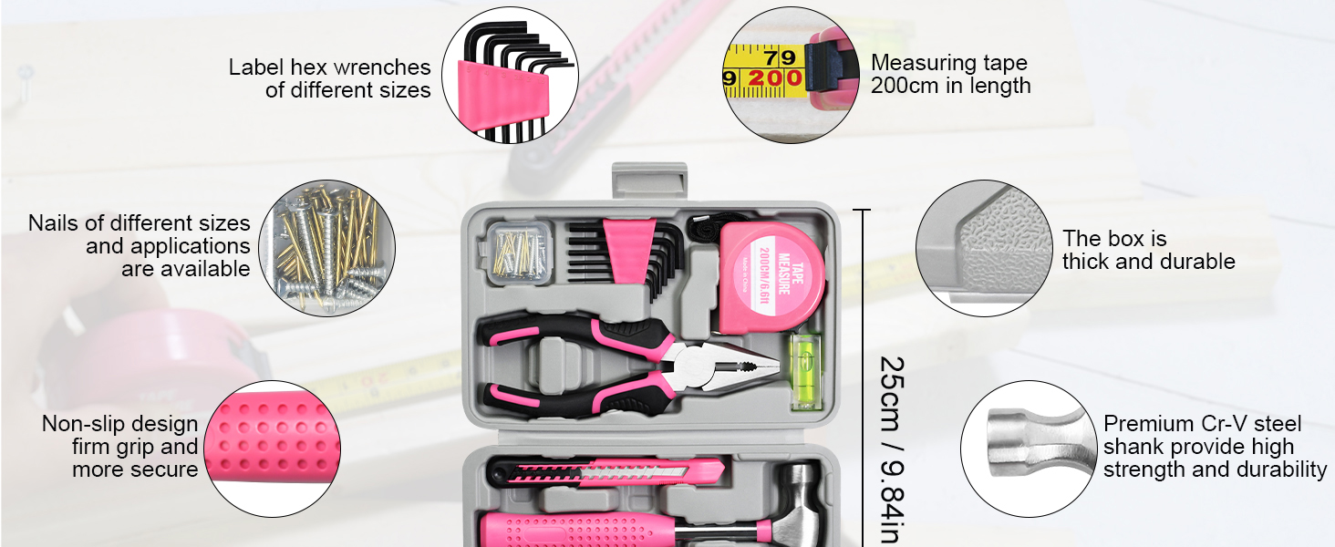 25 piece pink household tool kit