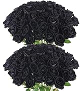 Hananona Artificial Roses in Bulk, Fake Silk Roses Realistic Black Roses for Wedding Centerpieces...