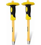 Firecore FS305F 2Pcs Masonry Chisel with Hand Guard, 12 inches Heavy Duty Flat Chisel with Hand P...