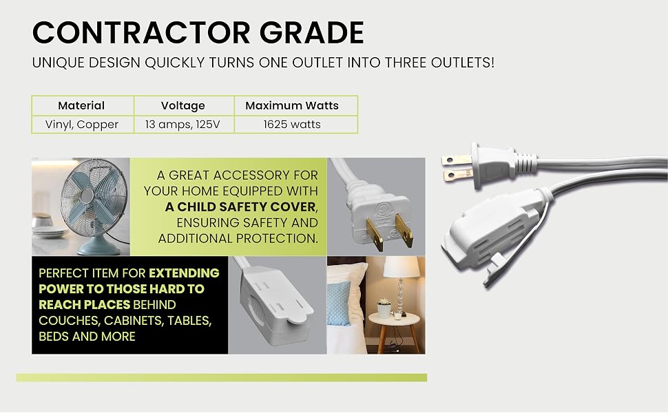 GoGreen Power GG-24720 - 16/2 Household Extension Cord, 20ft White